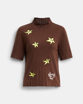Brain Dead Graphic Pointelle Mockneck Top