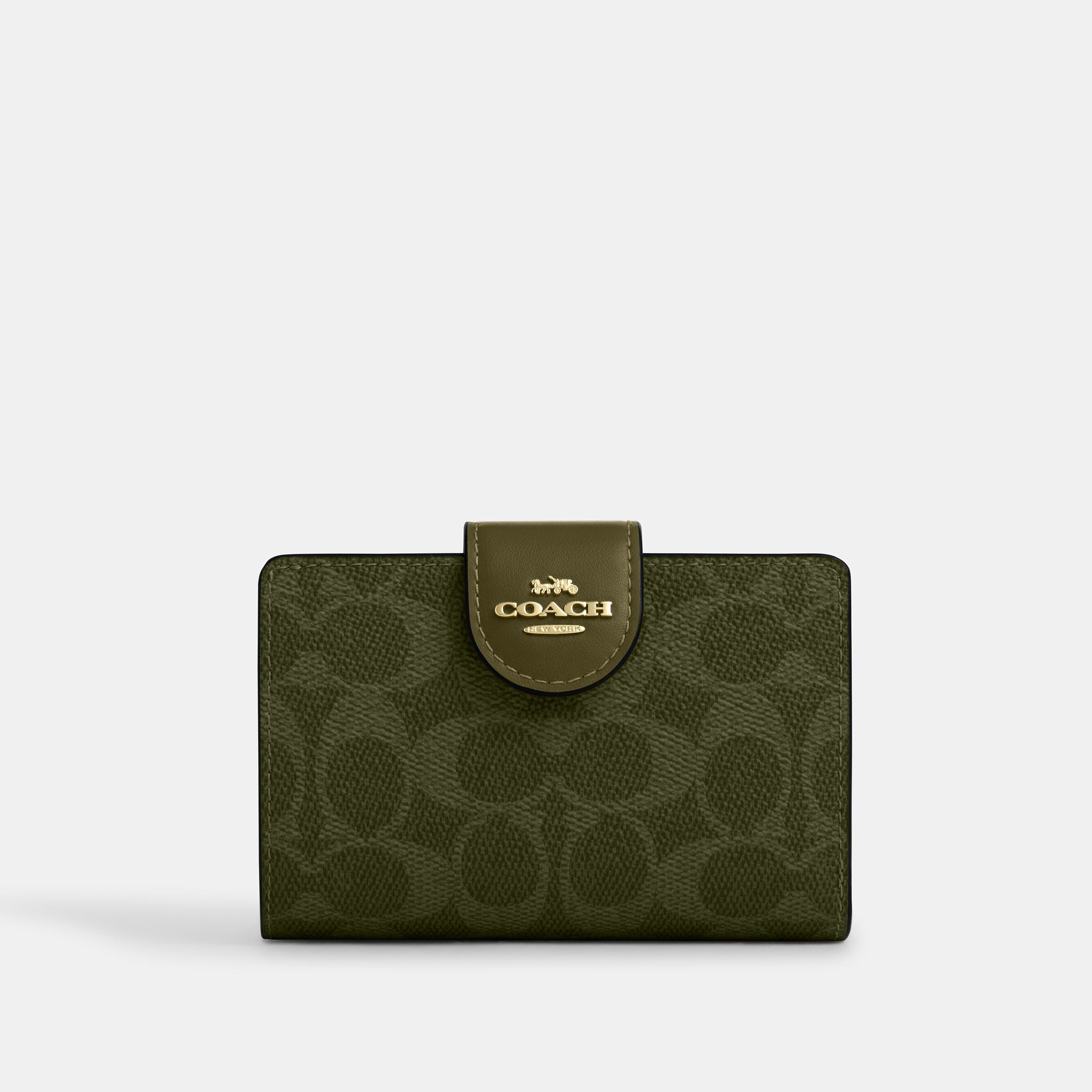 Buy COACH Medium Corner Zip Wallet In Signature Canvas Green