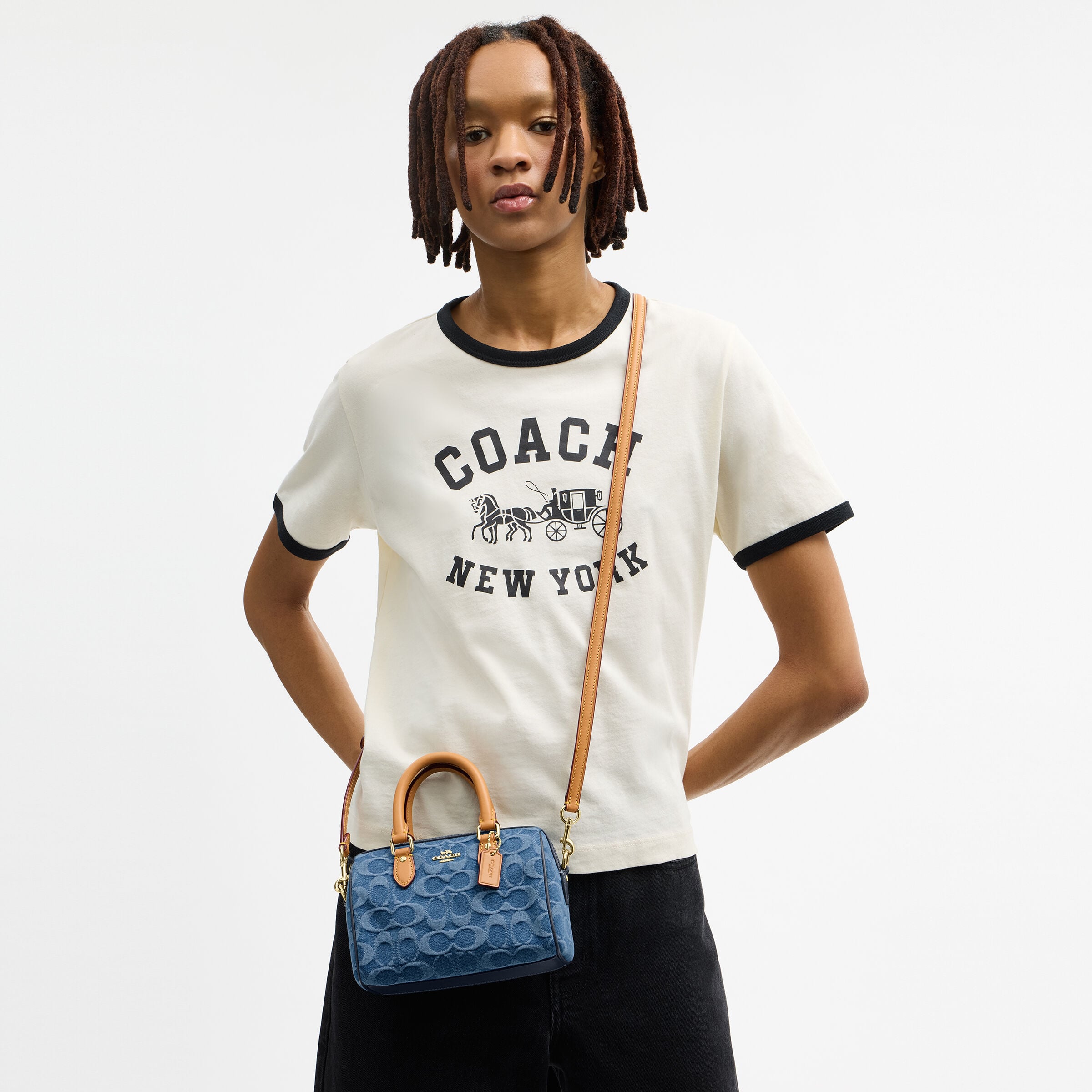 Buy COACH Mini Rowan Crossbody Bag In Signature Denim Blue Online