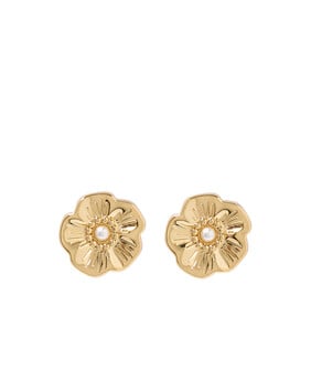 Tea Rose Stud Earrings, Plated Brass, Glass & Cubic Zirconia