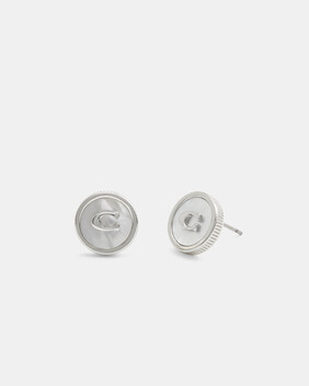 Signature Mother Of Pearl Coin Stud Earrings