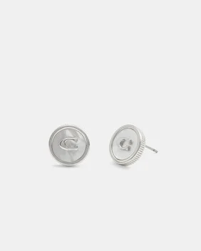 Signature Mother Of Pearl Coin Stud Earrings