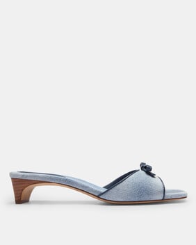 Bow Kitten Heel Sandal In Loved Denim