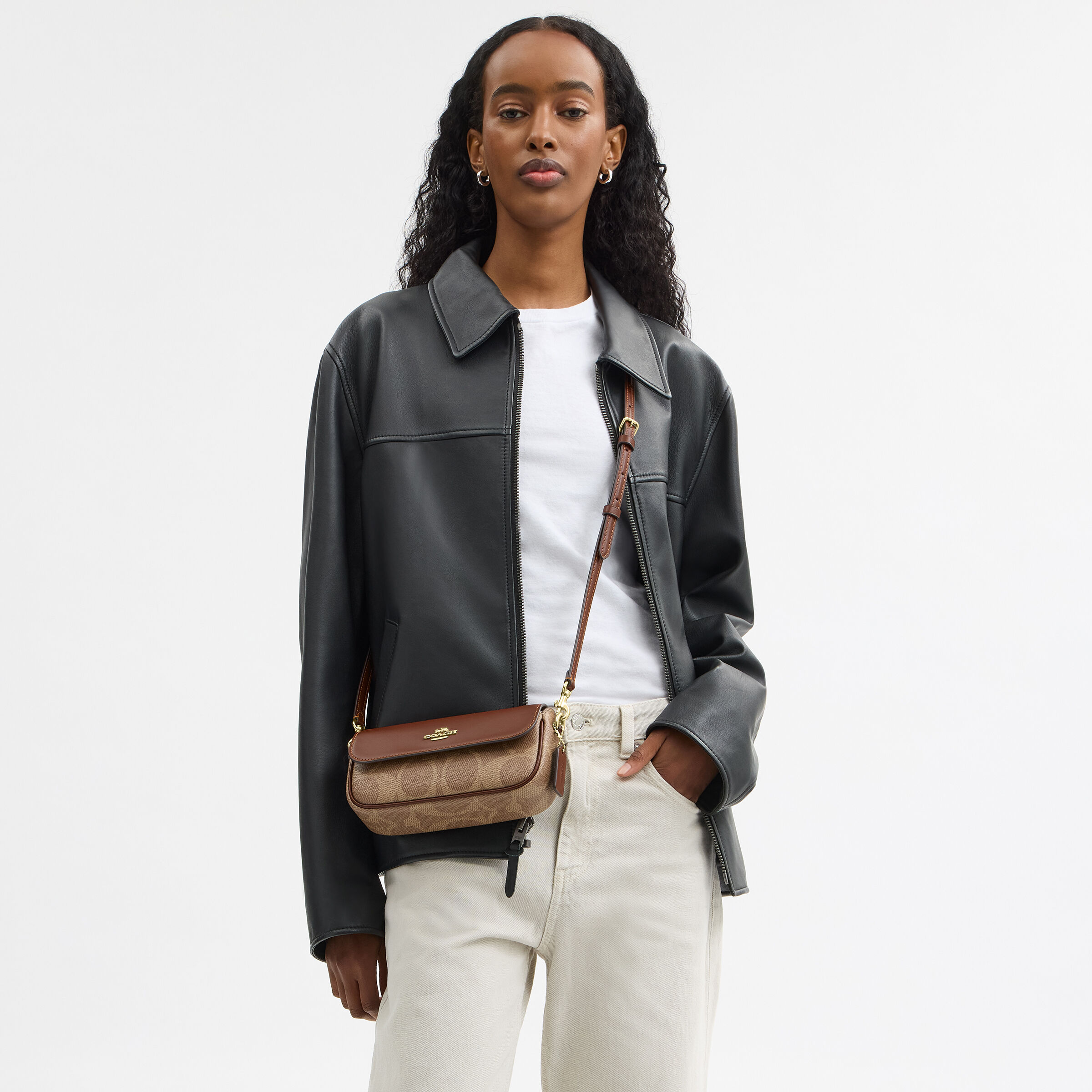 coach beige belt bag in signature canvas