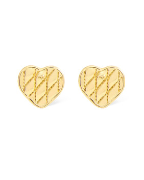 Quilted Heart Stud Earrings In Gold-plated Brass