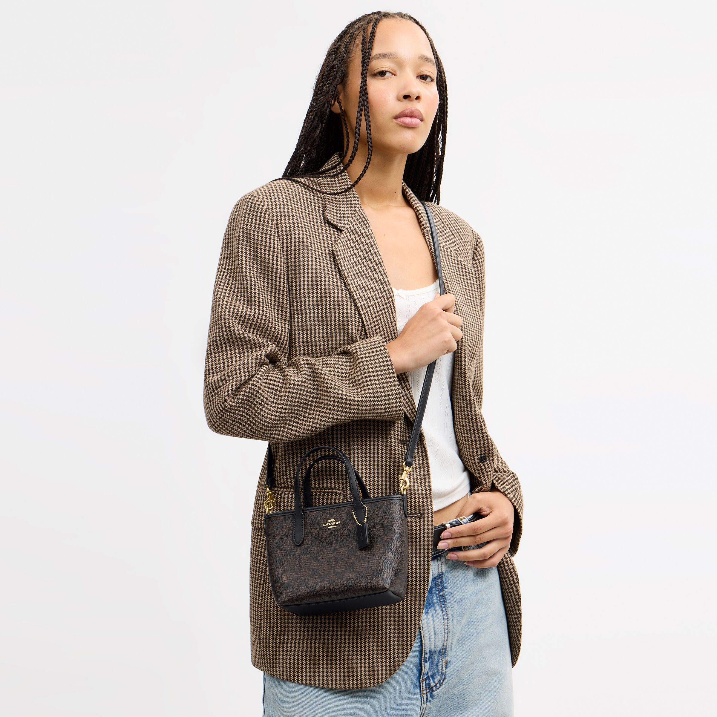 Buy COACH City Mini Tote Bag In Signature Canvas DARK BROWN Online