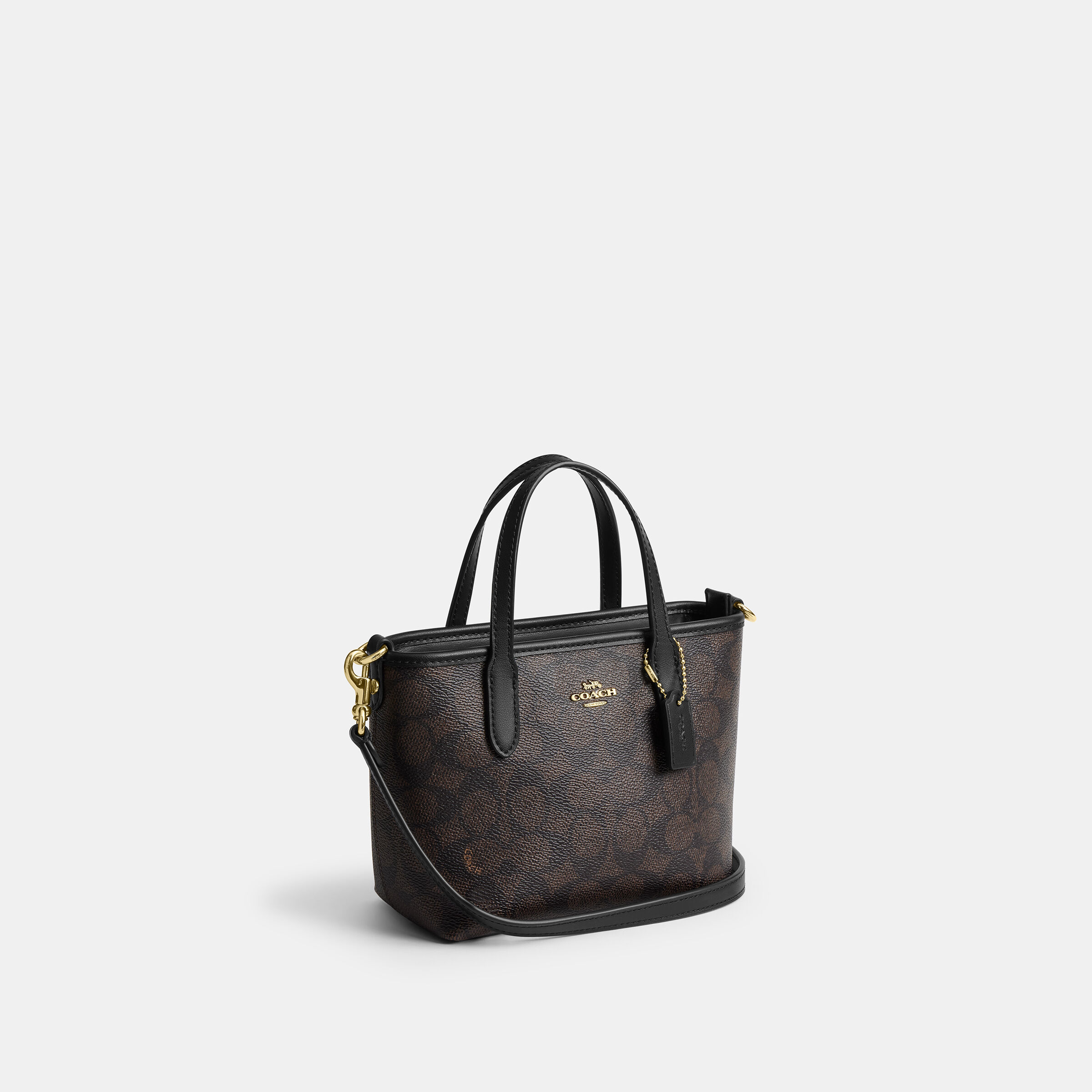 Buy COACH City Mini Tote Bag In Signature Canvas DARK BROWN Online