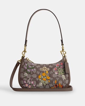 Teri Mini Crossbody Bag In Signature Jacquard With Floral Embroidery
