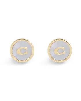 Signature Mother Of Pearl Coin Stud Earrings