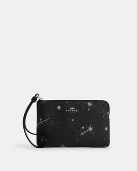 Corner Zip Wristlet With Star Print