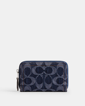 Essential Small Zip Around Card Case In Signature Denim