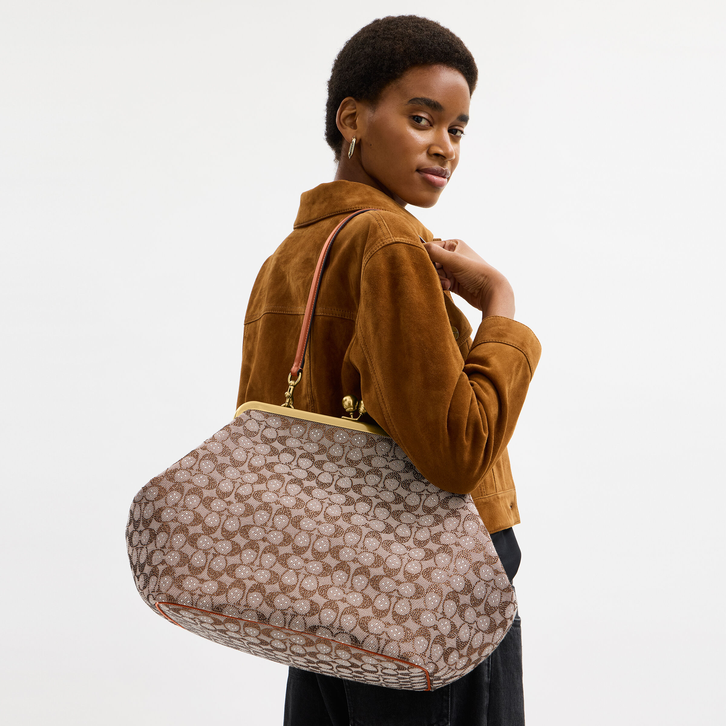 Buy COACH Large Kisslock Frame Bag In Crystal Signature Jacquard