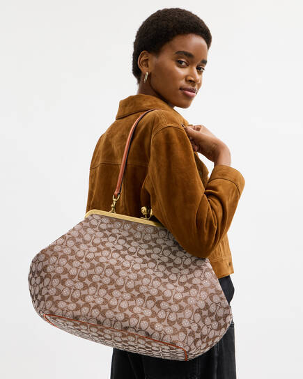 Buy COACH Large Kisslock Frame Bag In Crystal Signature Jacquard 