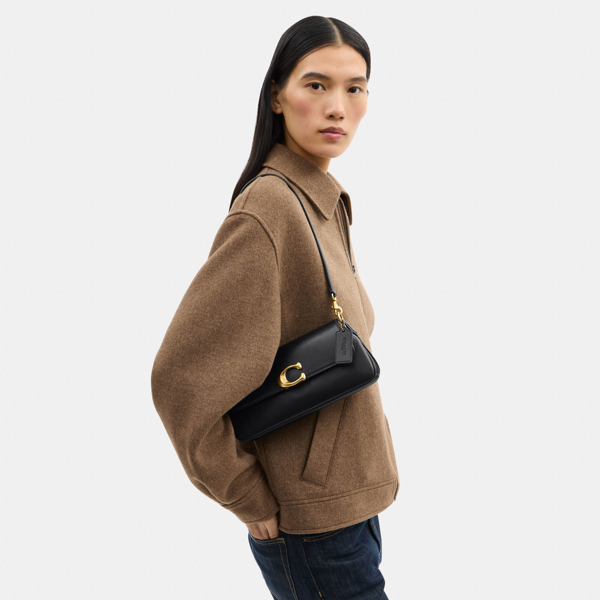 Buy COACH Refined Calf Leather Jet Shoulder Bag Black Online in UAE