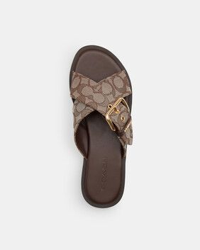 Crisscross Buckle Sandal In Signature Jacquard