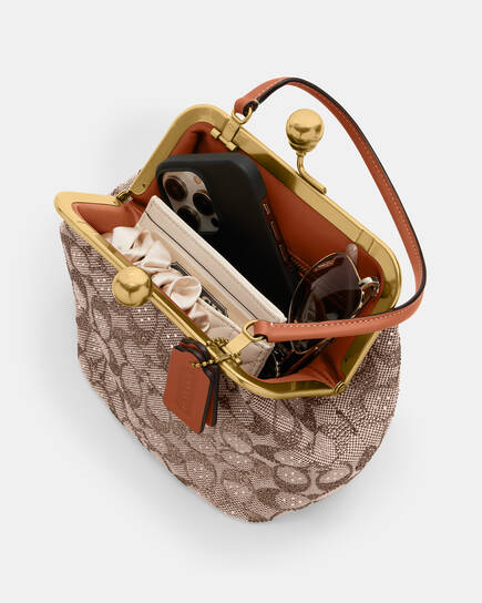 Buy COACH Kisslock Frame Bag 16 In Crystal Signature Jacquard 