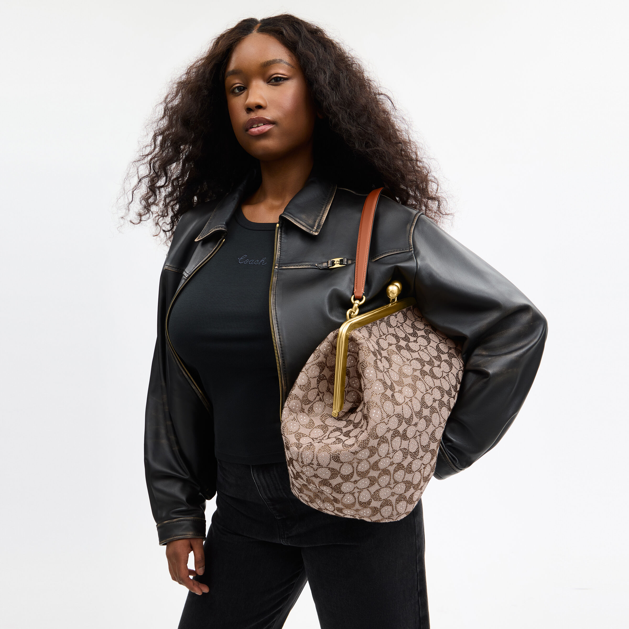 Buy COACH Large Kisslock Frame Bag In Crystal Signature Jacquard