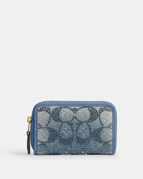 Crystal Signature Denim Essential Small Zip Around Card Case