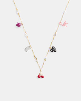 Mini Heart And Dice Charm Necklace