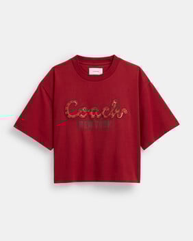 New Year Coach Snake Script Cropped T-shirt In Organic Cotton