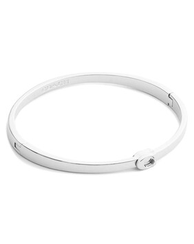 Thin Signature Hinged Bangle, Plated Brass & Cubic Zirconia
