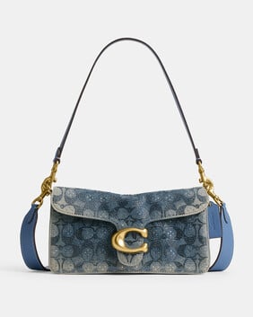 Soft Crystal Signature Denim Tabby Shoulder Bag 26