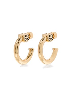 Signature Quilted Cube Chubby Hoop Earrings, Brass, Titanium & Cubic Zirconia