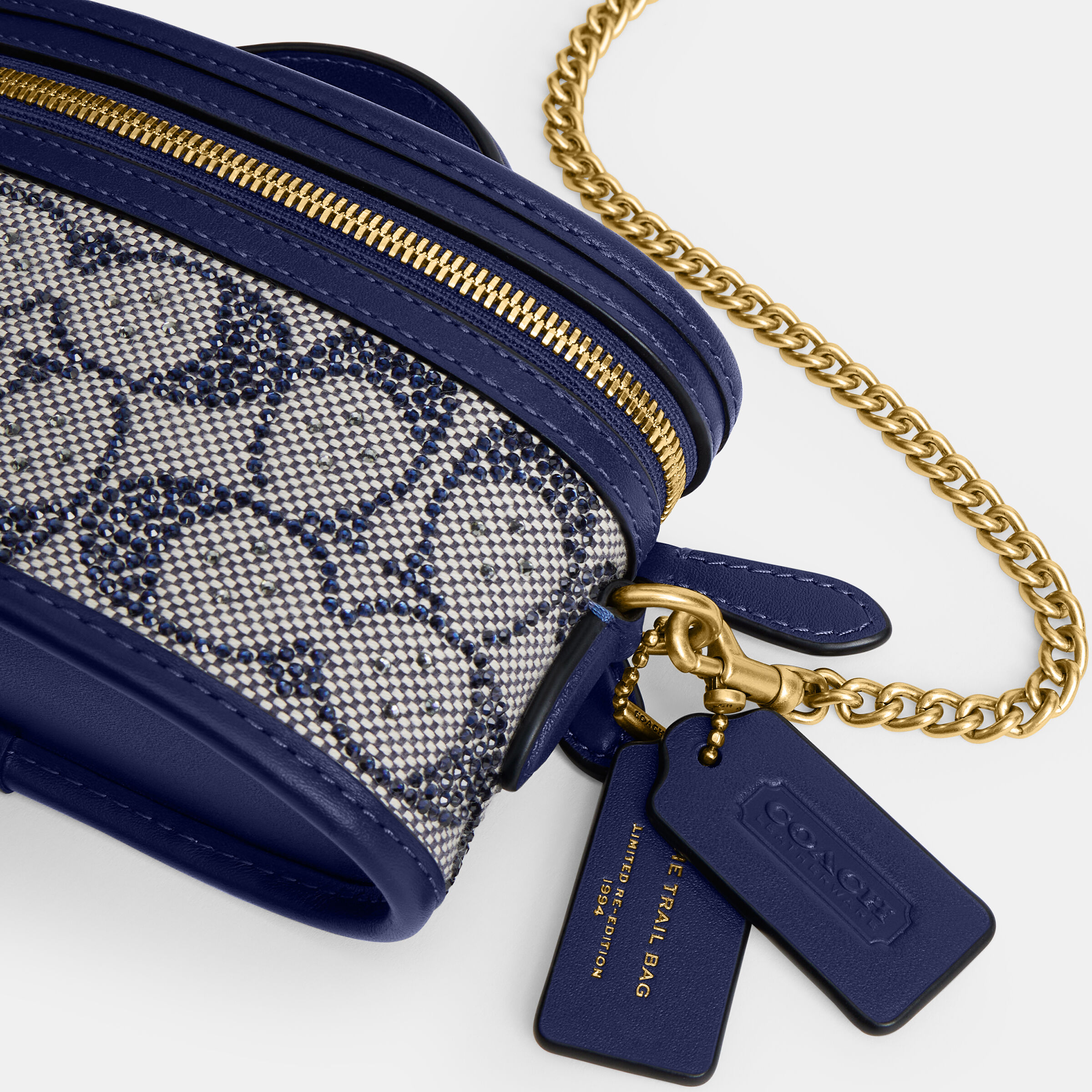 Buy COACH Crystal Signature Jacquard Trail Bag 15 Blue Online in
