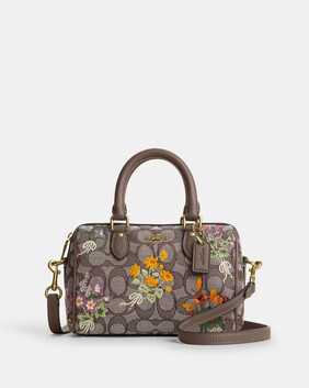 Mini Rowan Crossbody Bag In Signature Jacquard With Floral Embroidery