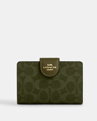 محفظة متوسطة بسحاب جانبي، قماش قنب بشعار الماركة