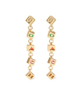 Logo Cube Drop Earrings In Gold-plated Brass