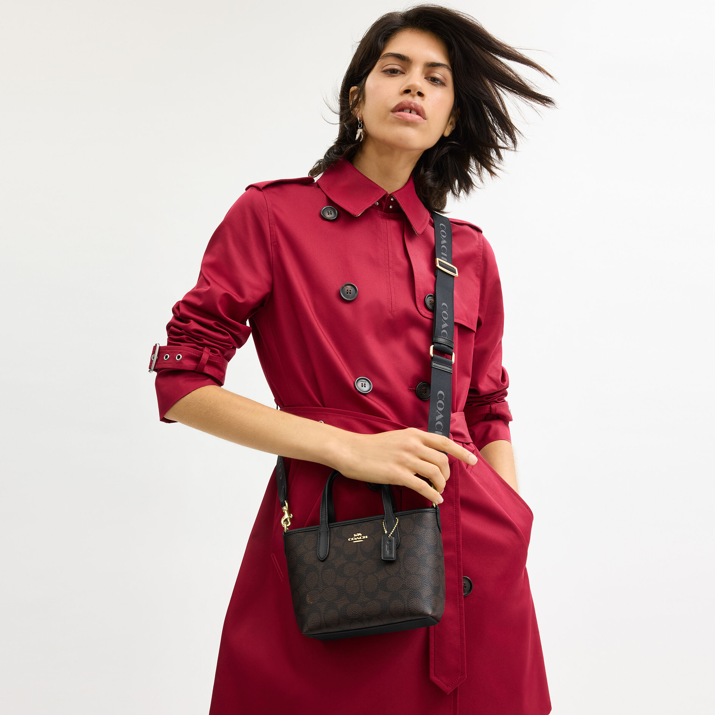 Buy COACH City Mini Tote Bag In Signature Canvas DARK BROWN Online