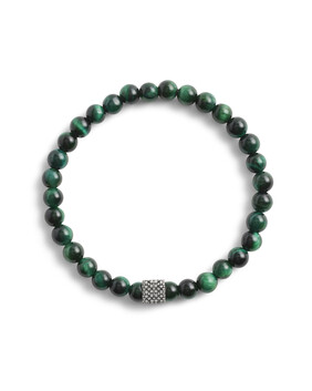 سوار بخرز عين النمر وحلية بتصميم مكعب بنقشات حرف شعار الماركة، فضة إسترلينية