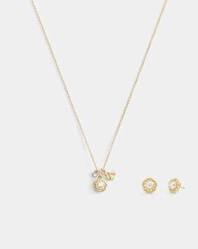 Buy COACH Tea Rose Pearl Necklace And Earrings Set White Online in