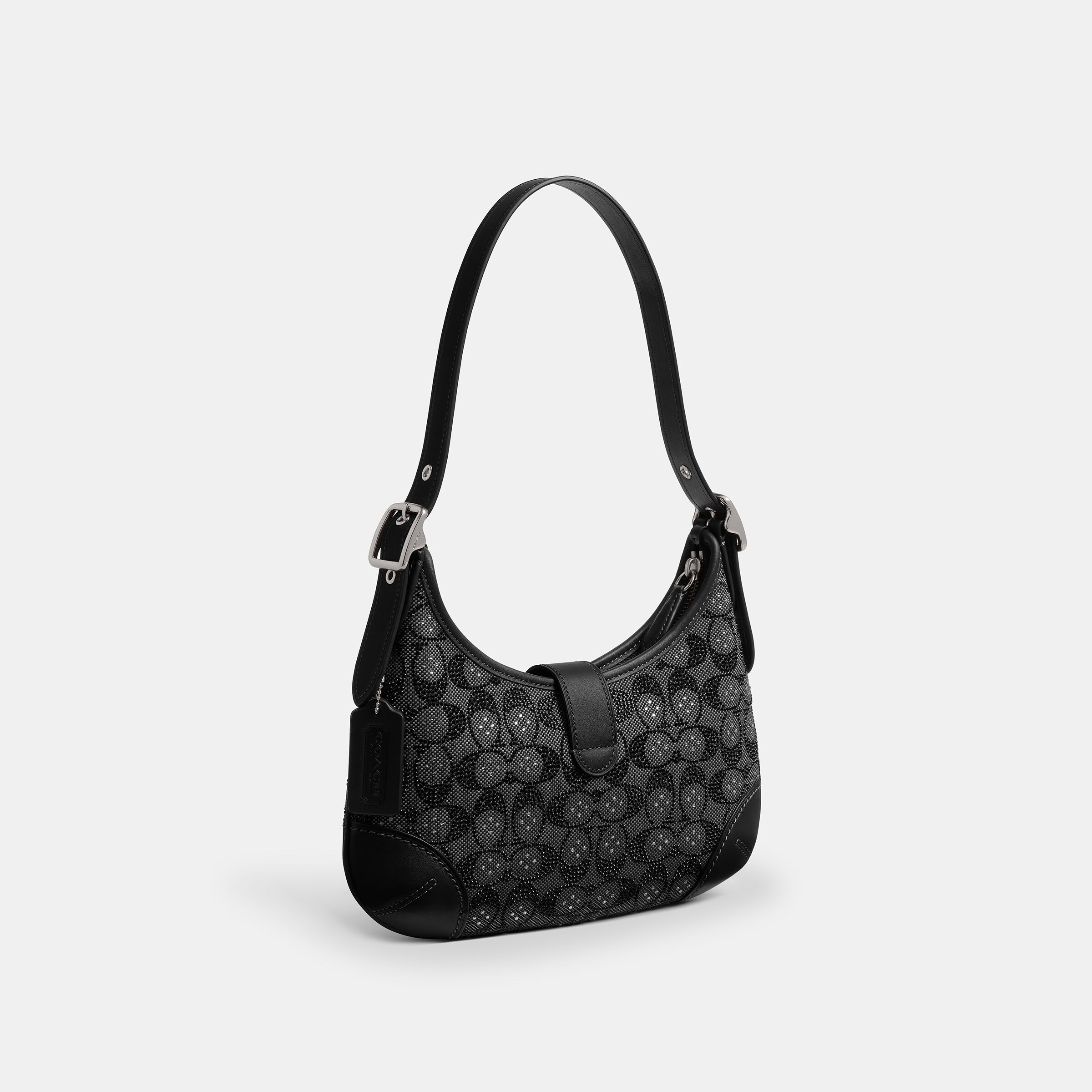 Buy COACH Hamptons Hobo Bag In Crystal Signature Jacquard Black