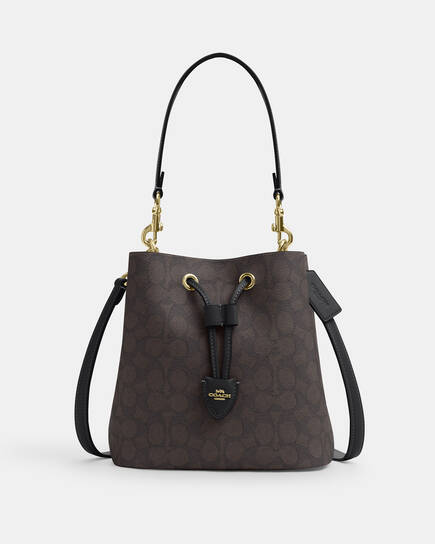 Buy COACH Rowan Bucket Bag In Signature Canvas DARK BROWN Online 