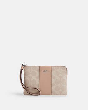 Corner Zip Wristlet In Signature Canvas With Stripe