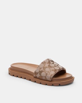 Brynn Slide Sandal In Crystal Signature Jacquard