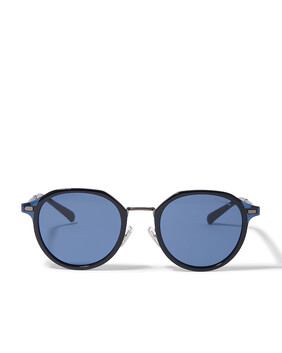 Round-frame Metal Cross Hatch Temple Sunglasses