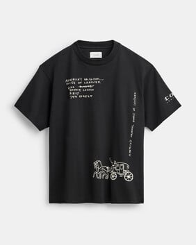 تيشيرت مزين بطبعة الحصان والعربة بتصميم خربشات قطن عضوي