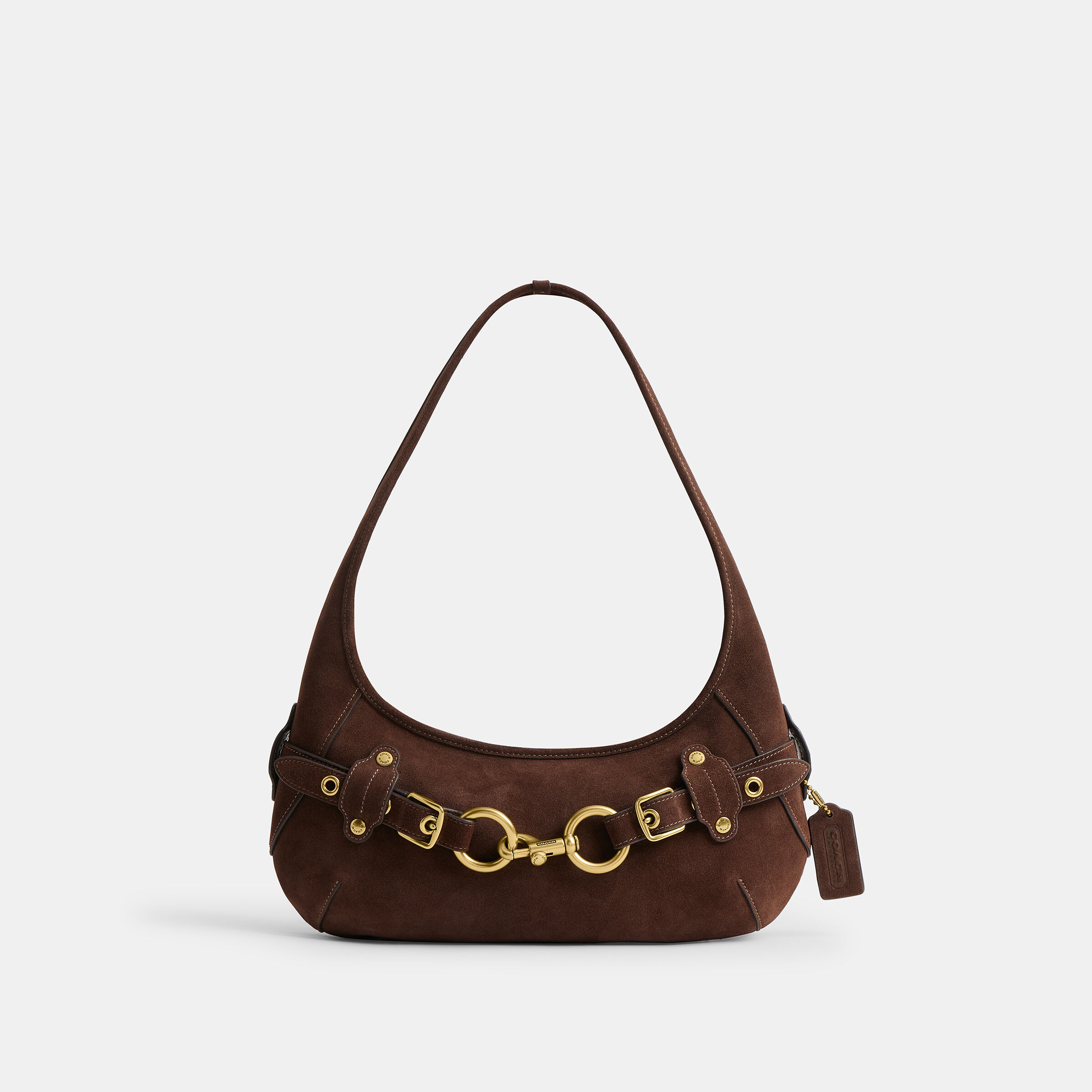 Buy COACH Belted Ergo Shoulder Bag In Suede DARK BROWN Online in UAE