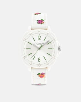 Coach Kitt Chalk Resin Analog Watch With White Dial, 35.4mm