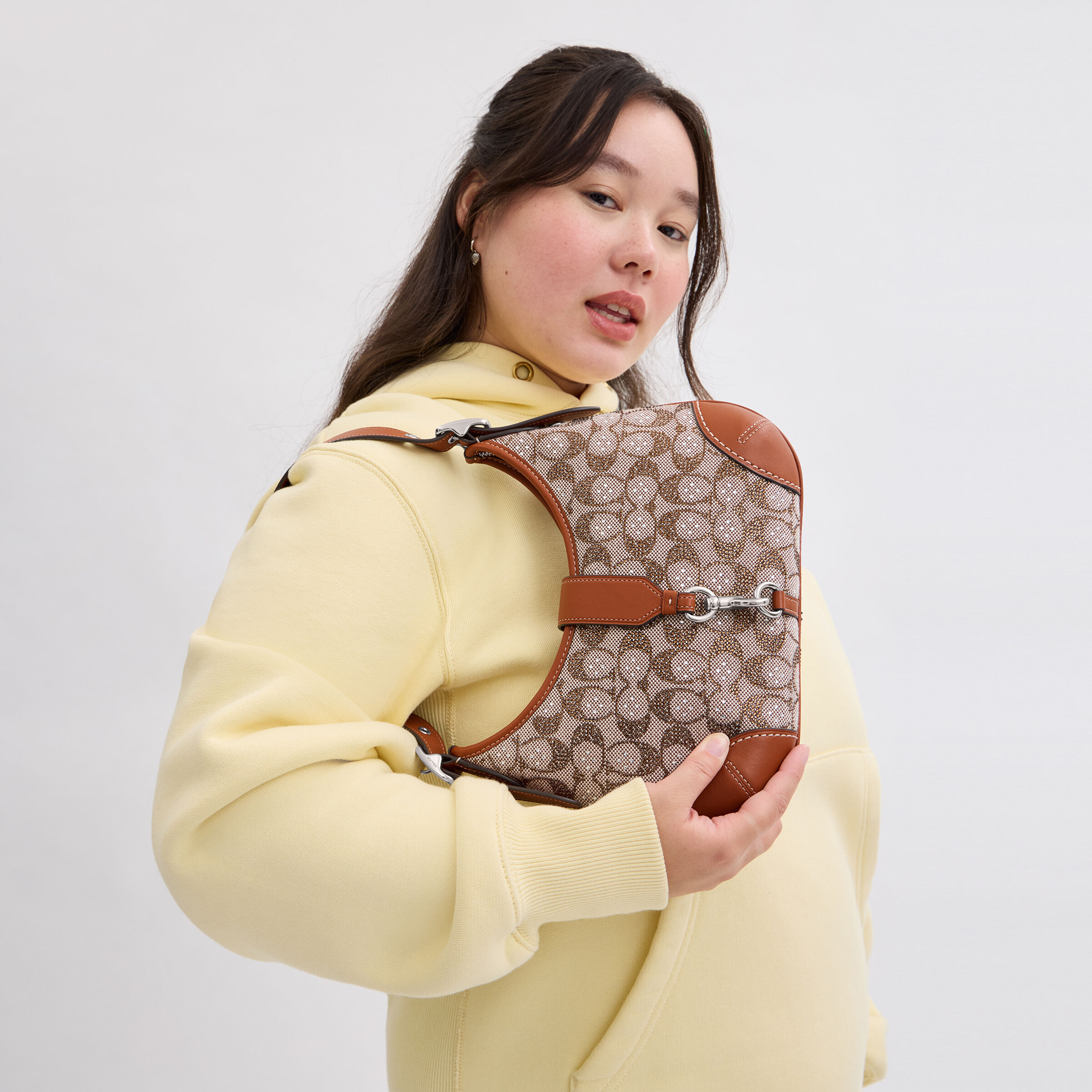 Buy COACH Hamptons Hobo Bag In Crystal Signature Jacquard Brown