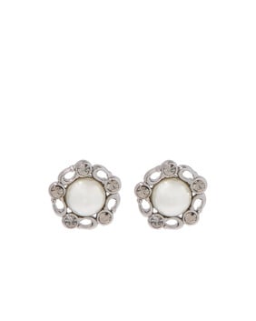 Signature Heritage Pearl Stud Earrings, Brass & Glass Pearl, Glass Crystal