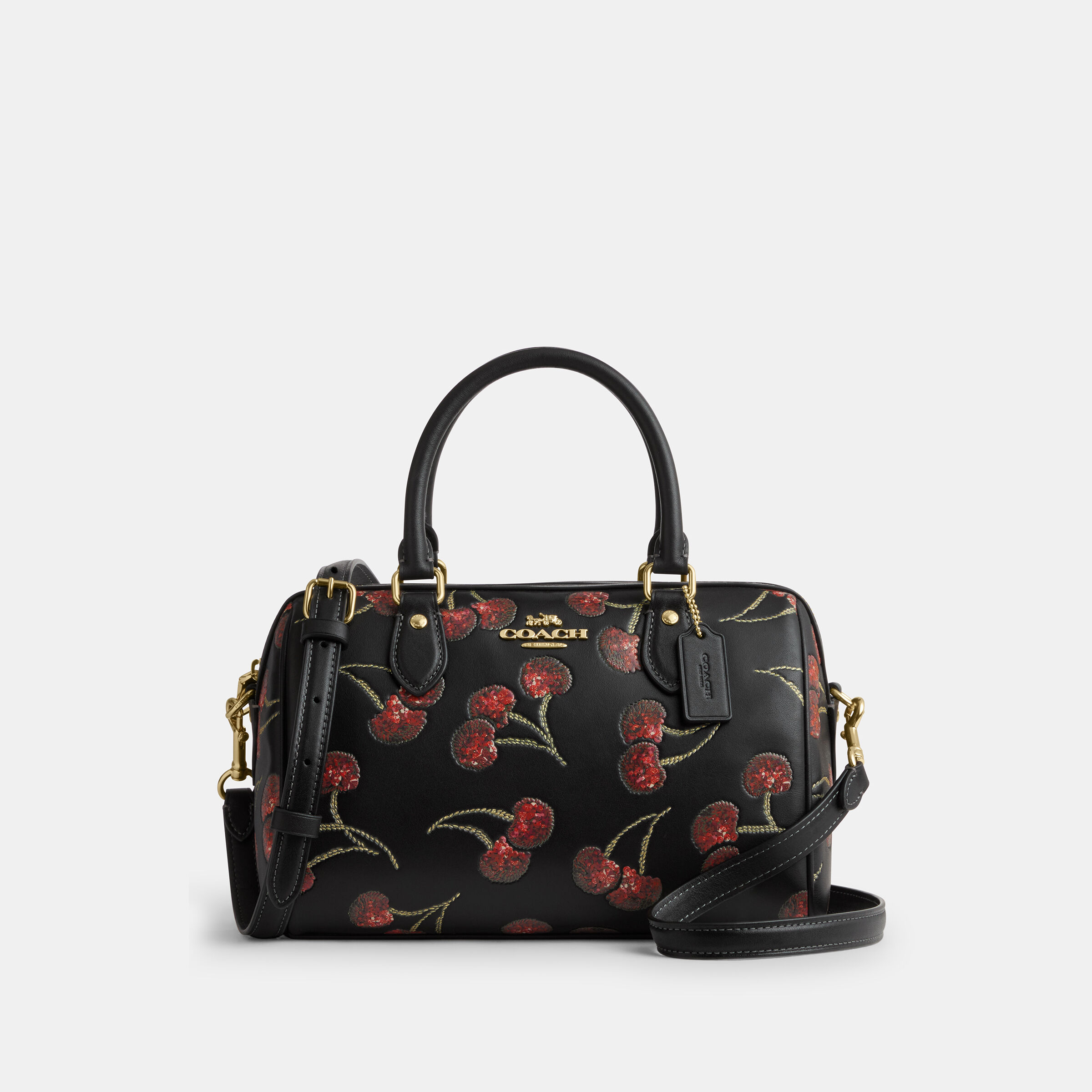 Buy COACH Rowan Satchel Bag With Cherry Print Black Online in UAE