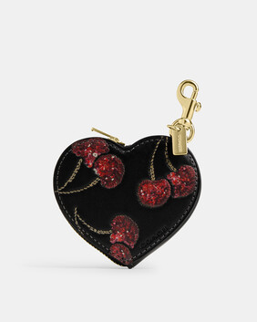 Heart Bag Charm With Cherry Print