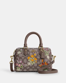 Mini Rowan Crossbody Bag In Signature Jacquard With Floral Embroidery