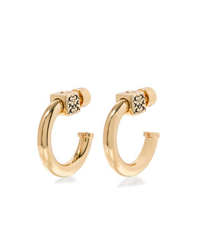 Signature Quilted Cube Chubby Hoop Earrings, Brass, Titanium & Cubic Zirconia