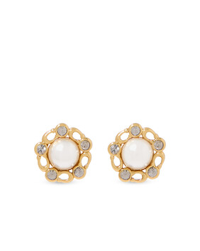 Signature Heritage Pearl Stud Earrings, Brass & Glass Pearl, Glass Crystal