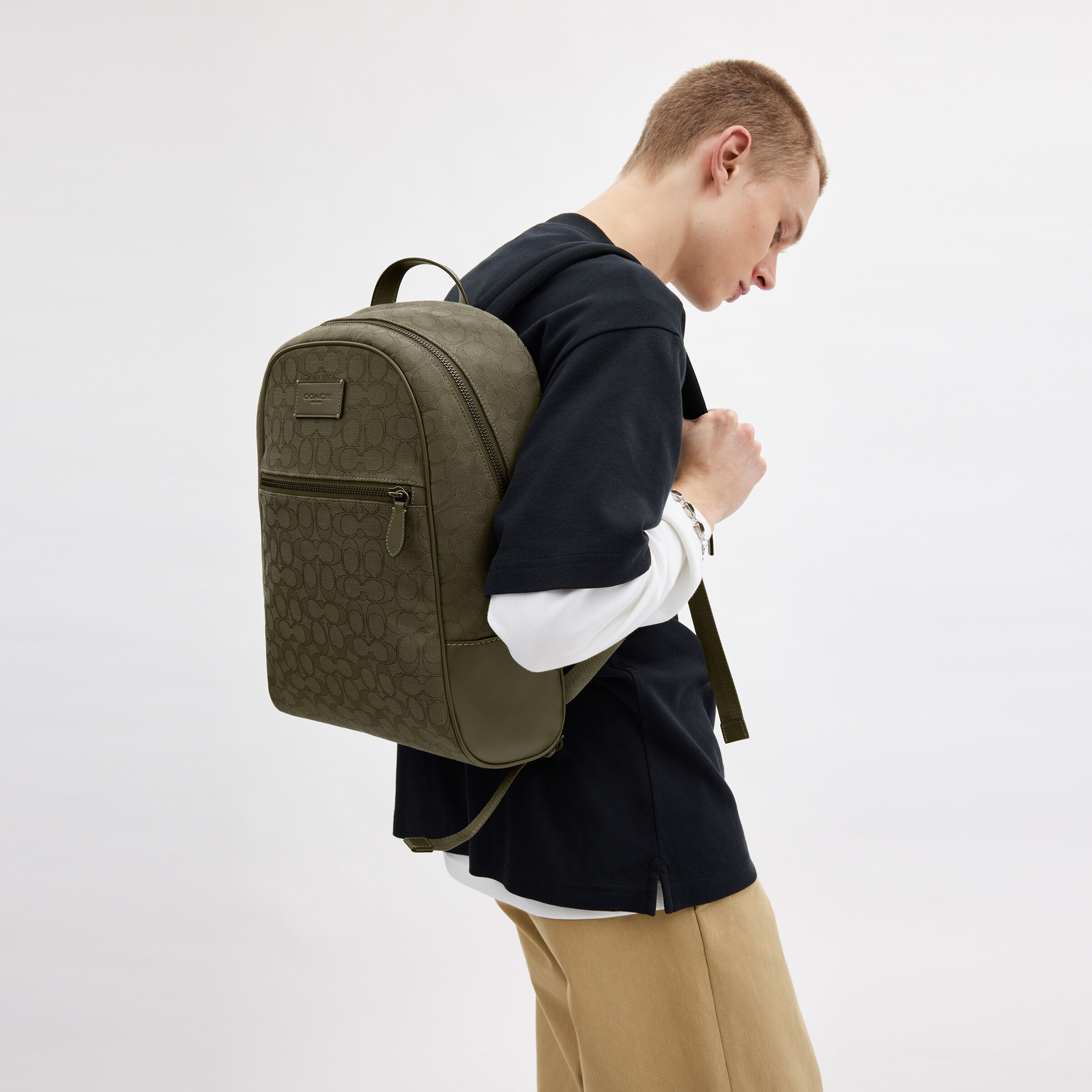 Buy COACH Theo Backpack In Signature Jacquard 27 Green Online in UAE